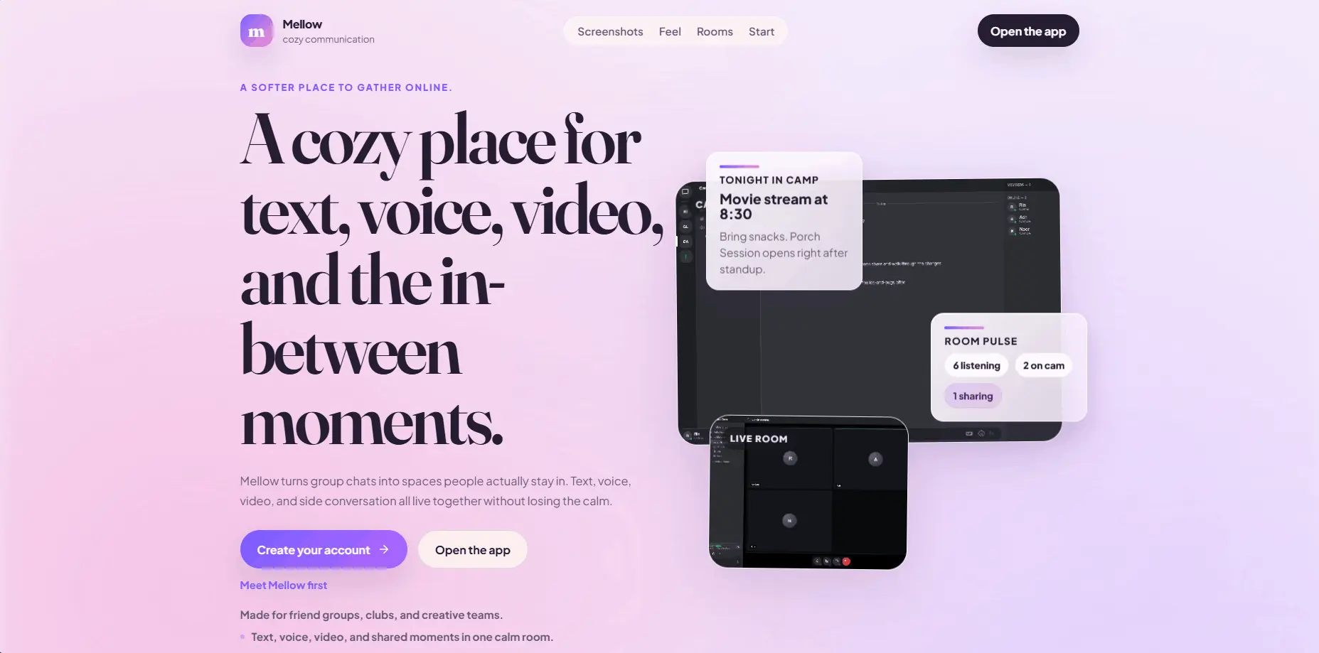 Screenshot of the Mellow landing page